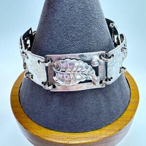 VTG Sterling Silver 925 Leaf Design Large Link Bracelet Size 7.25" Length
